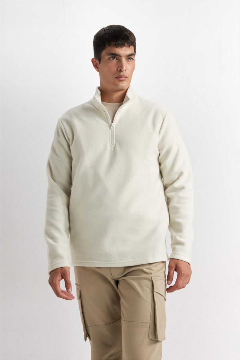 Erkek Ekru Regular Fıt Polar Sweatshirt