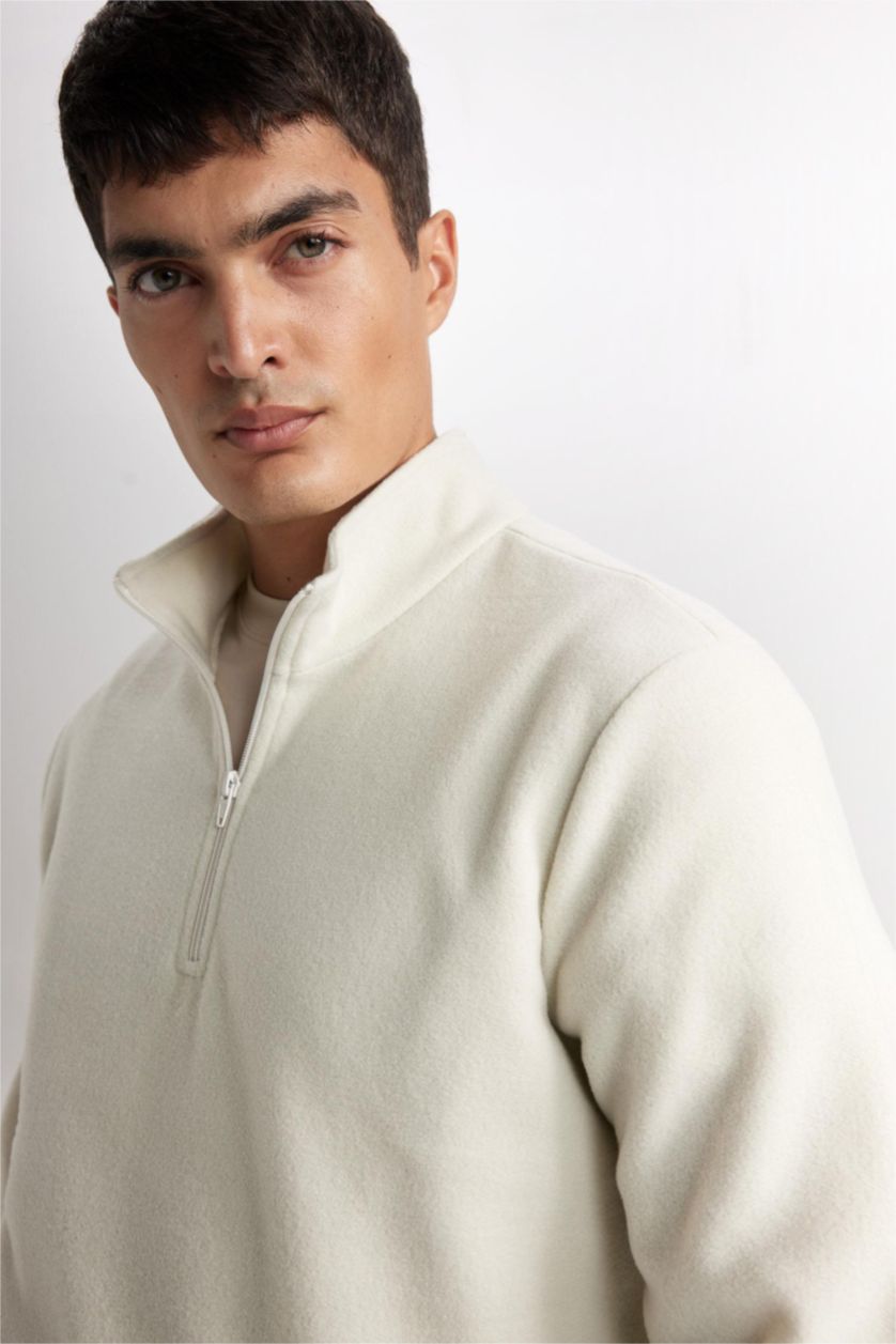 Erkek Ekru Regular Fıt Polar Sweatshirt
