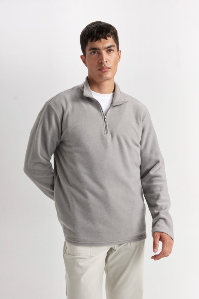 Erkek Gri Regular Fıt Polar Sweatshirt