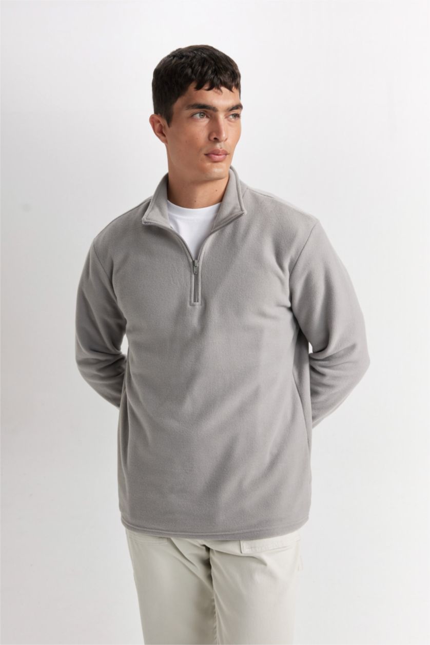 Erkek Gri Regular Fıt Polar Sweatshirt