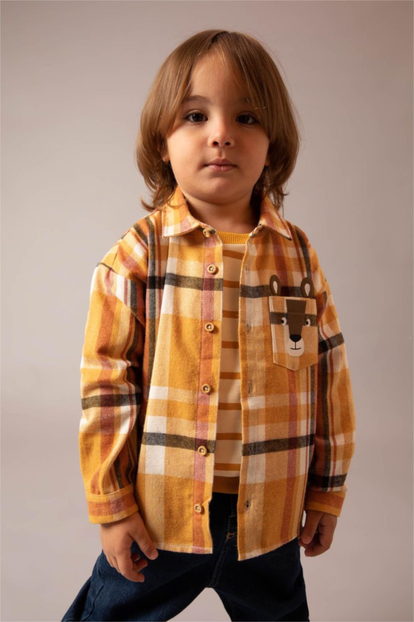 Erkek Bebek Turuncu Erkek Bebek Flanel Uzun Kollu Gömlek