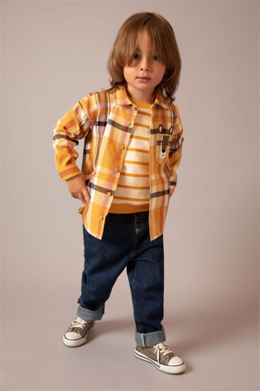 Erkek Bebek Turuncu Erkek Bebek Flanel Uzun Kollu Gömlek