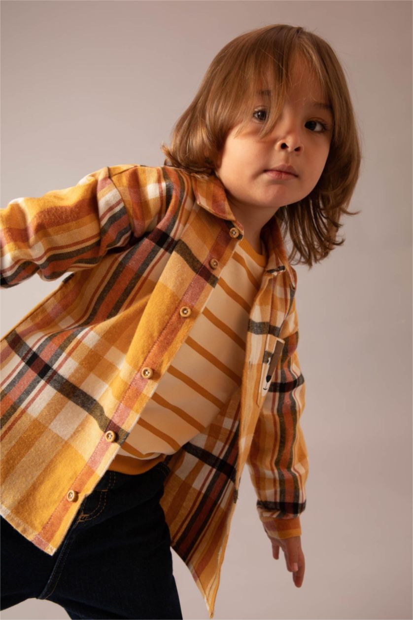 Erkek Bebek Turuncu Erkek Bebek Flanel Uzun Kollu Gömlek