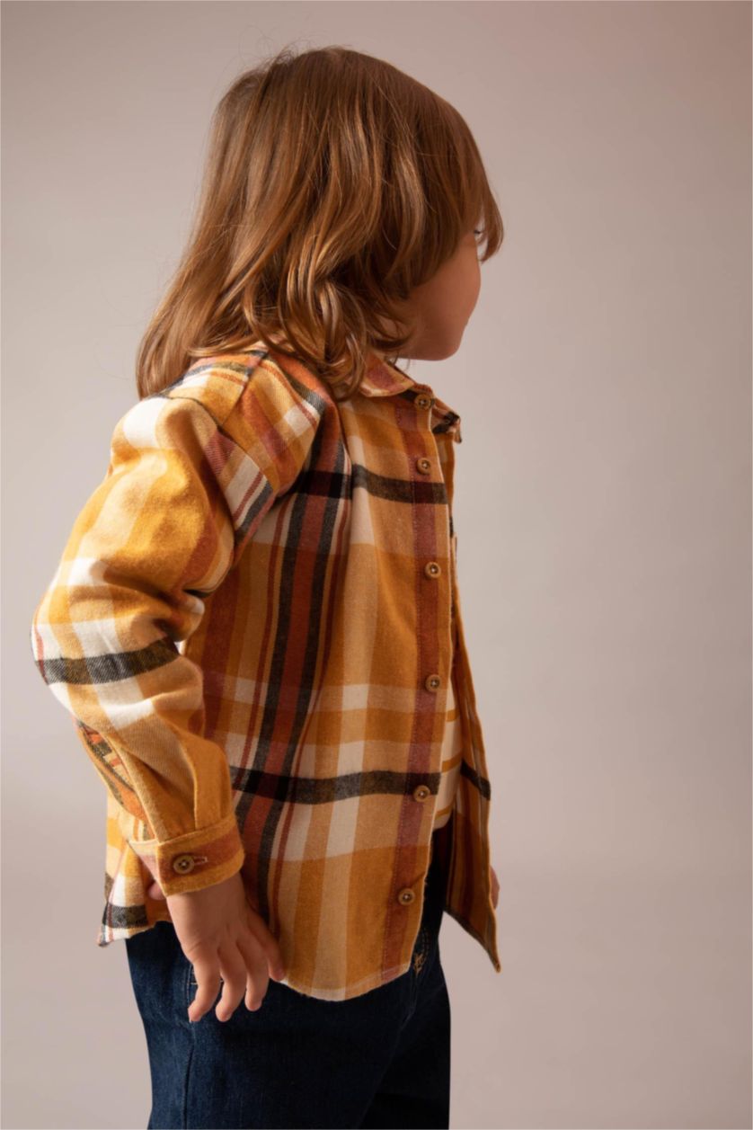 Erkek Bebek Turuncu Erkek Bebek Flanel Uzun Kollu Gömlek