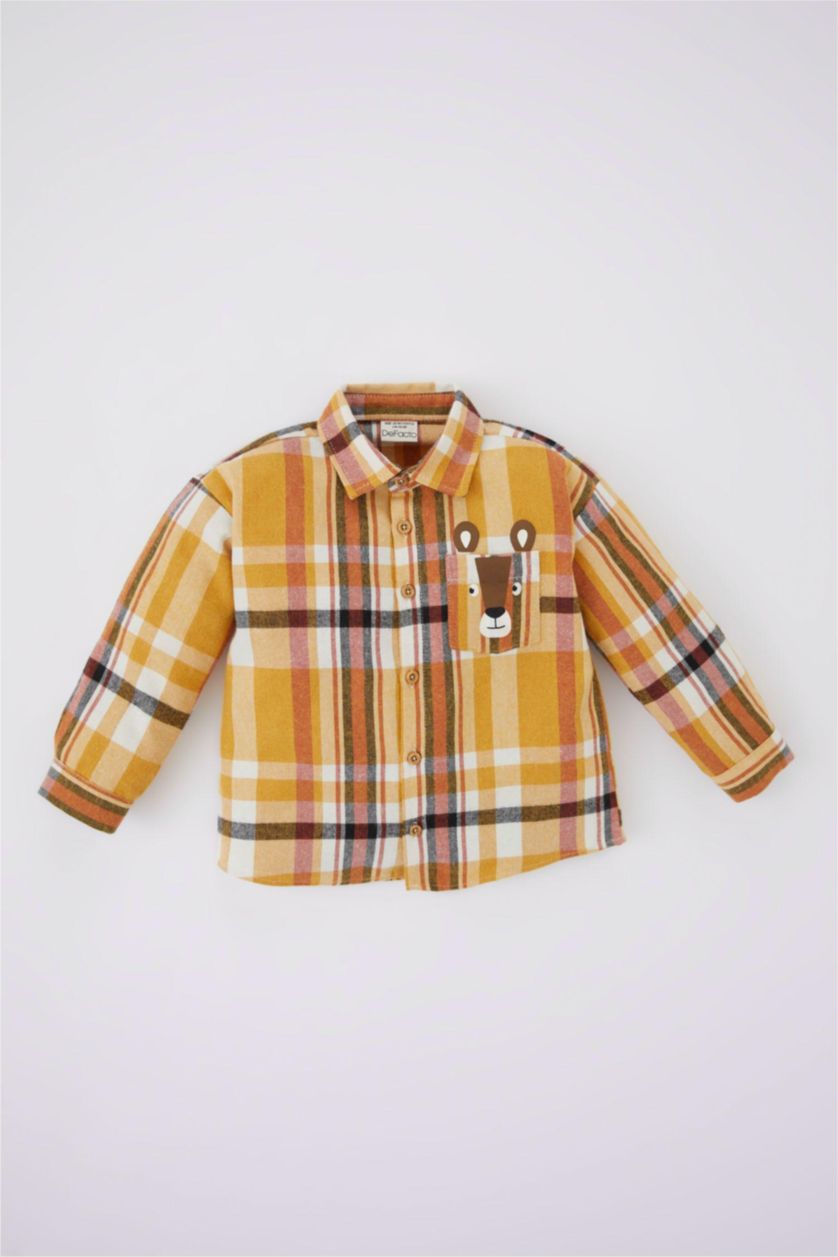 Erkek Bebek Turuncu Erkek Bebek Flanel Uzun Kollu Gömlek