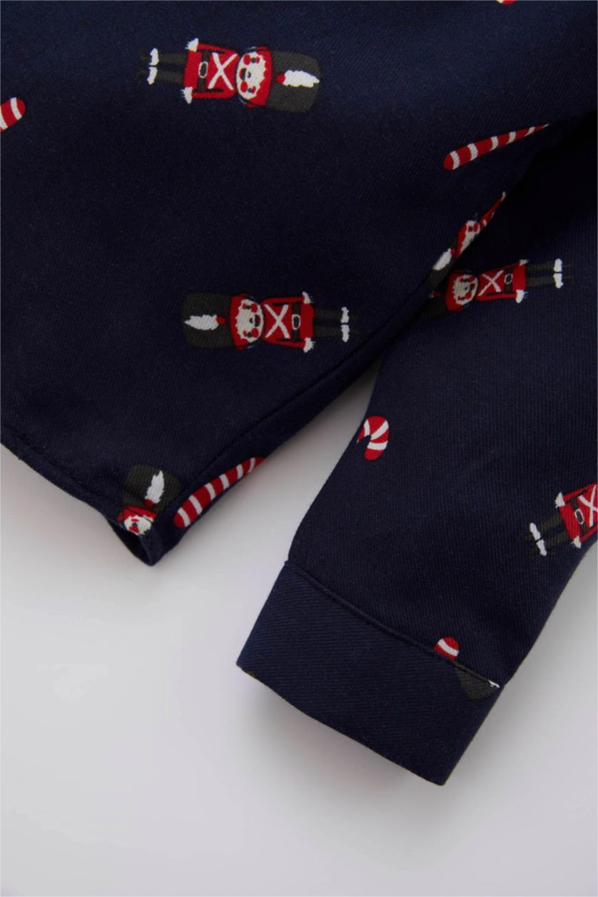 Erkek Bebek İndigo Erkek Bebek Yılbaşı Temalı Twill Uzun Kollu Gömlek Papyon Takım