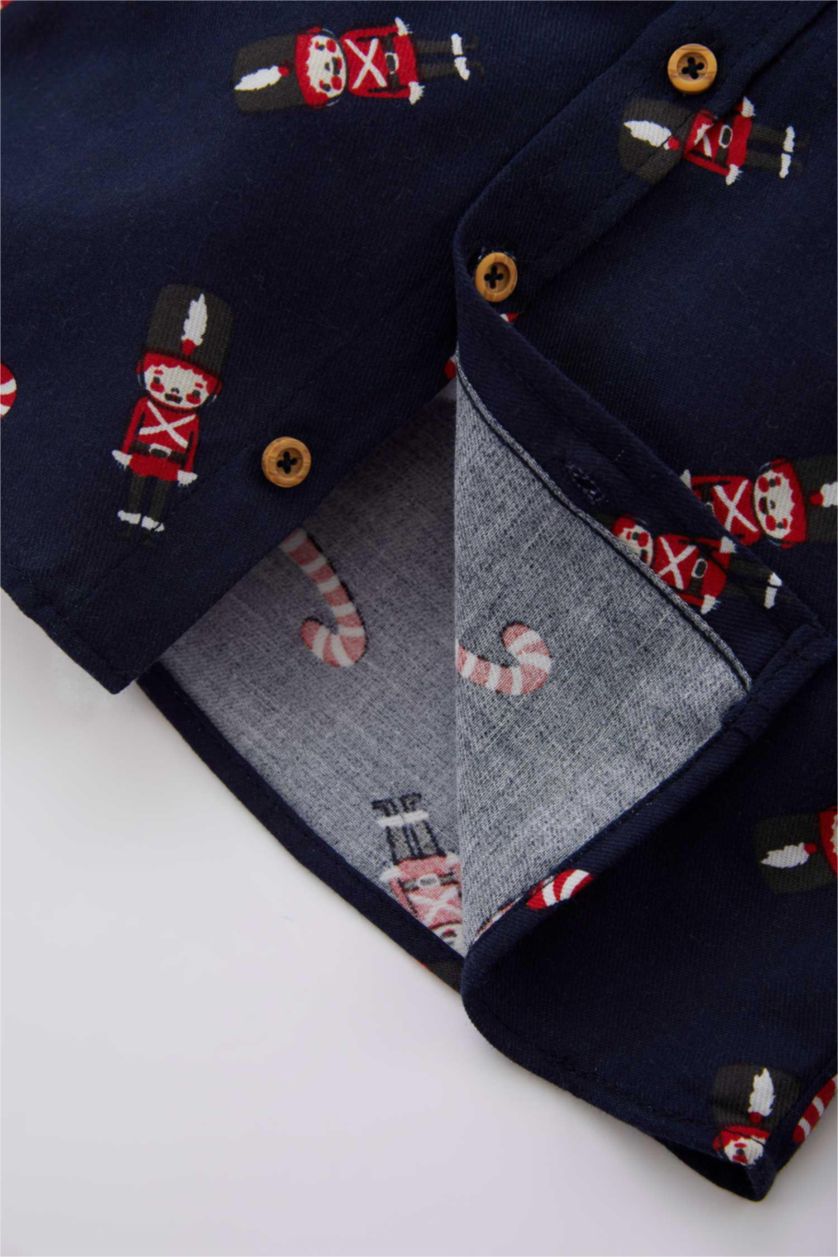 Erkek Bebek İndigo Erkek Bebek Yılbaşı Temalı Twill Uzun Kollu Gömlek Papyon Takım