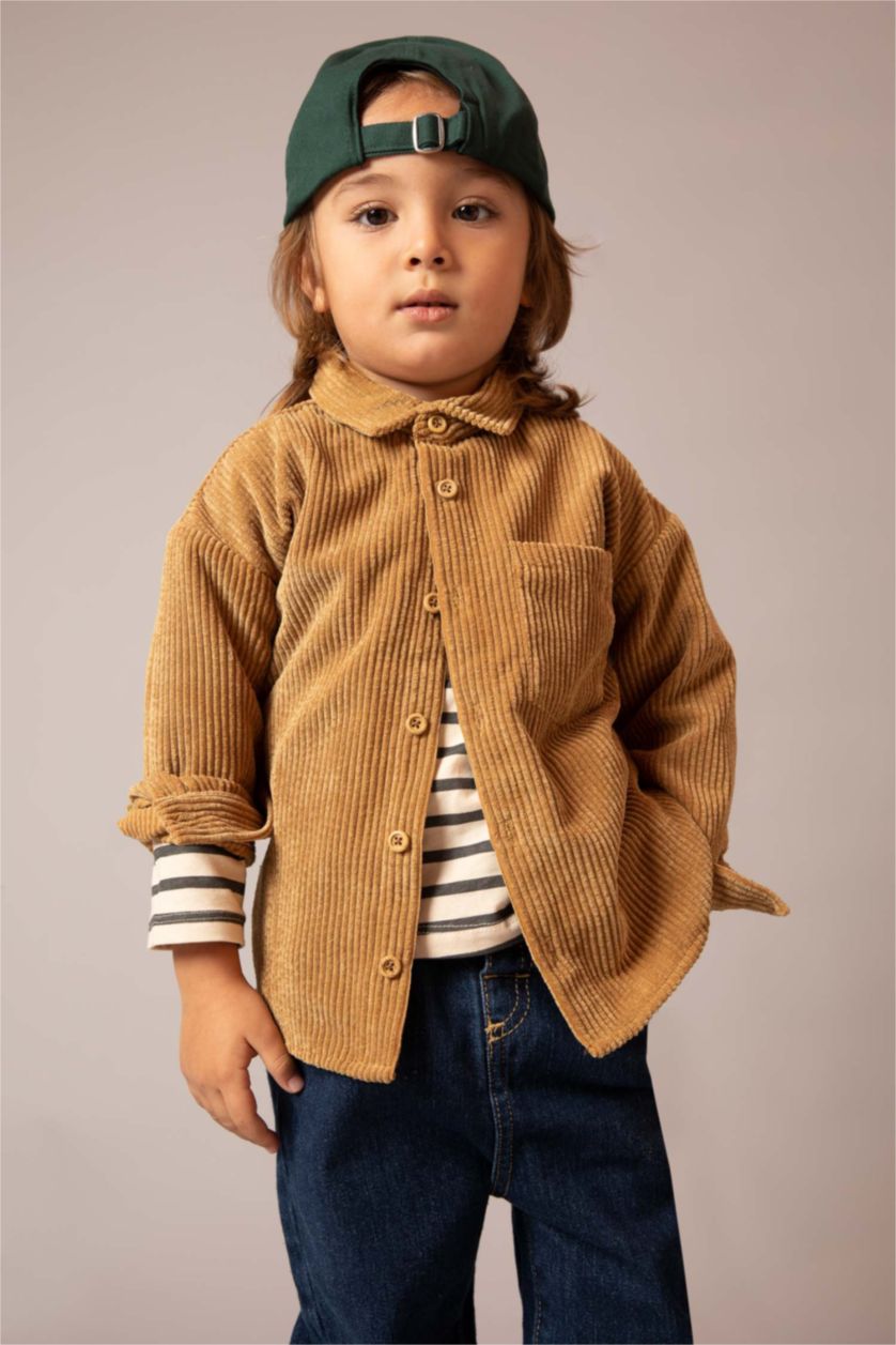 BABY BOY Yellow Baby Boy Shirt Collar Basic Velvet Long Sleeve Shirt