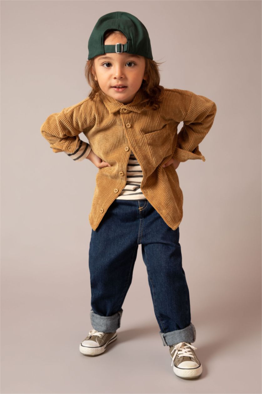 BABY BOY Yellow Baby Boy Shirt Collar Basic Velvet Long Sleeve Shirt