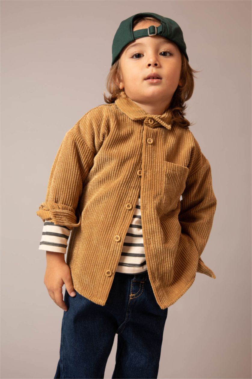 BABY BOY Yellow Baby Boy Shirt Collar Basic Velvet Long Sleeve Shirt