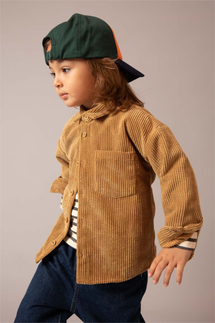 BABY BOY Yellow Baby Boy Shirt Collar Basic Velvet Long Sleeve Shirt