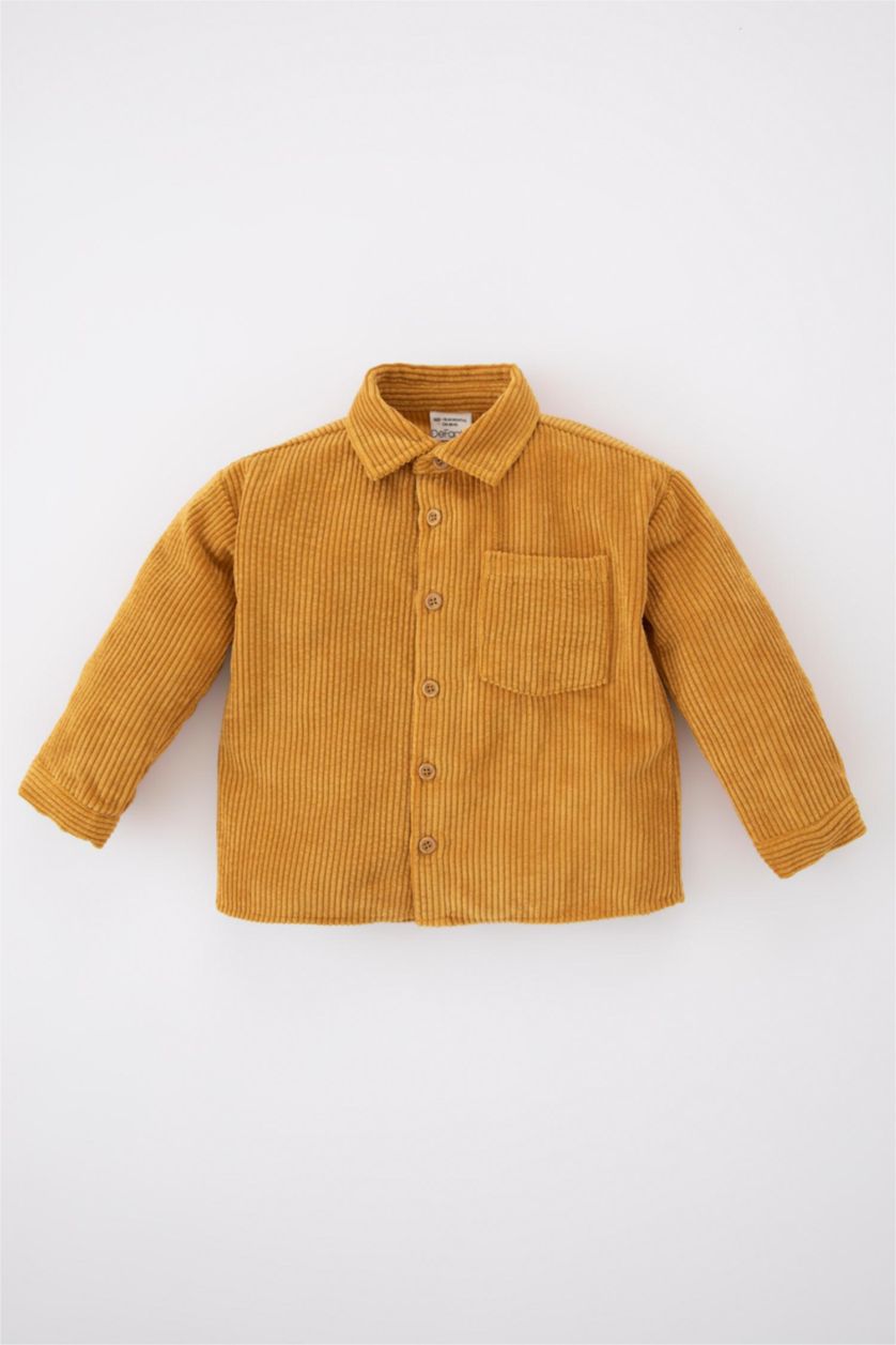 BABY BOY Yellow Baby Boy Shirt Collar Basic Velvet Long Sleeve Shirt