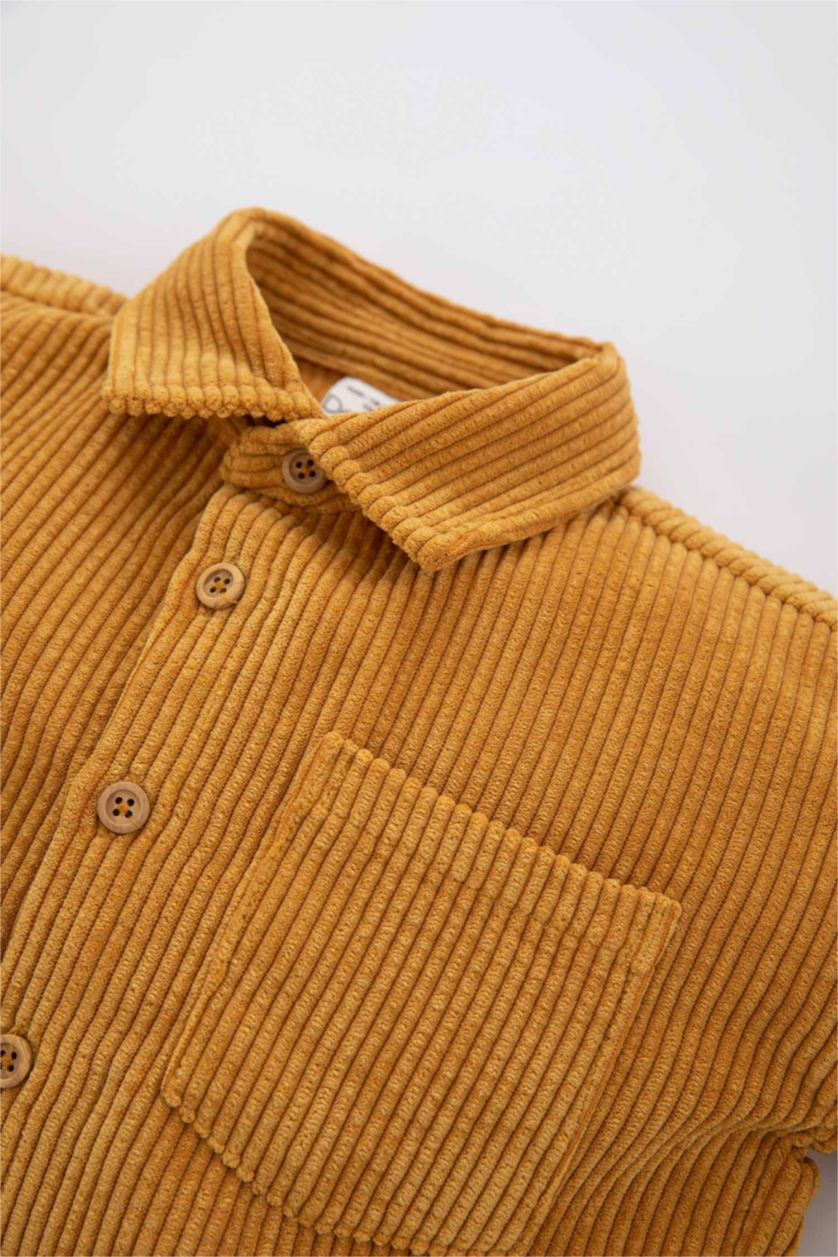 BABY BOY Yellow Baby Boy Shirt Collar Basic Velvet Long Sleeve Shirt
