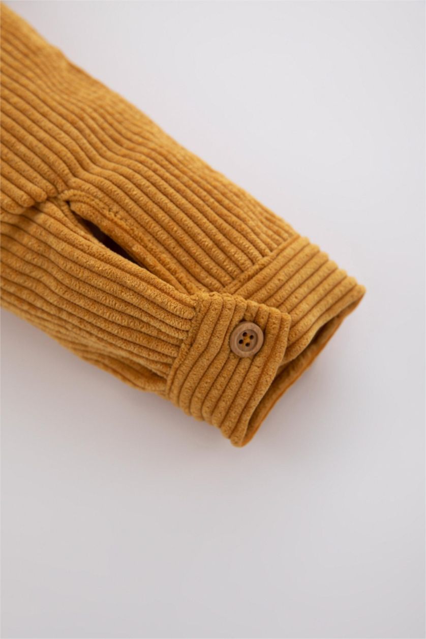 BABY BOY Yellow Baby Boy Shirt Collar Basic Velvet Long Sleeve Shirt