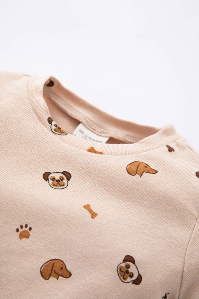 BÉBÉ GARÇON Beige Pyjamas En Tricot Ctelé Col Ras Du Cou Chien Manche Longue 2 BéBé Garçon