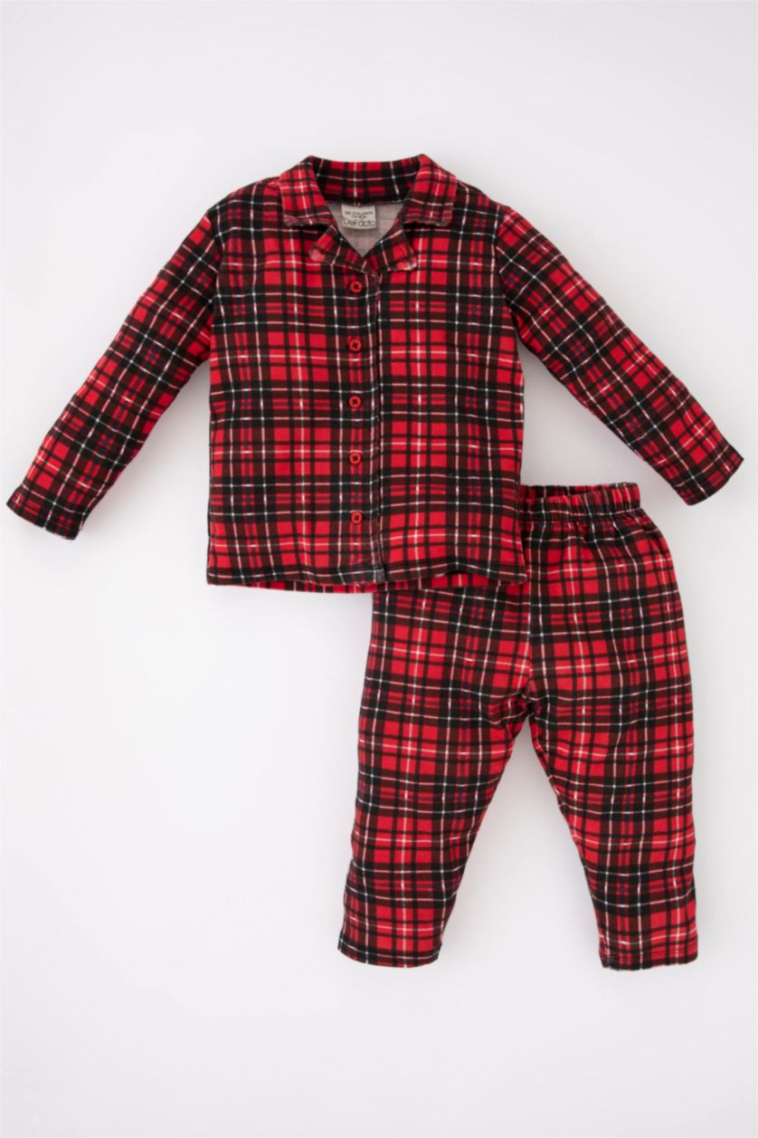 BABY BOY Red 2 piece Regular Fit Shirt Collar Plaid Knitted Pyjamas
