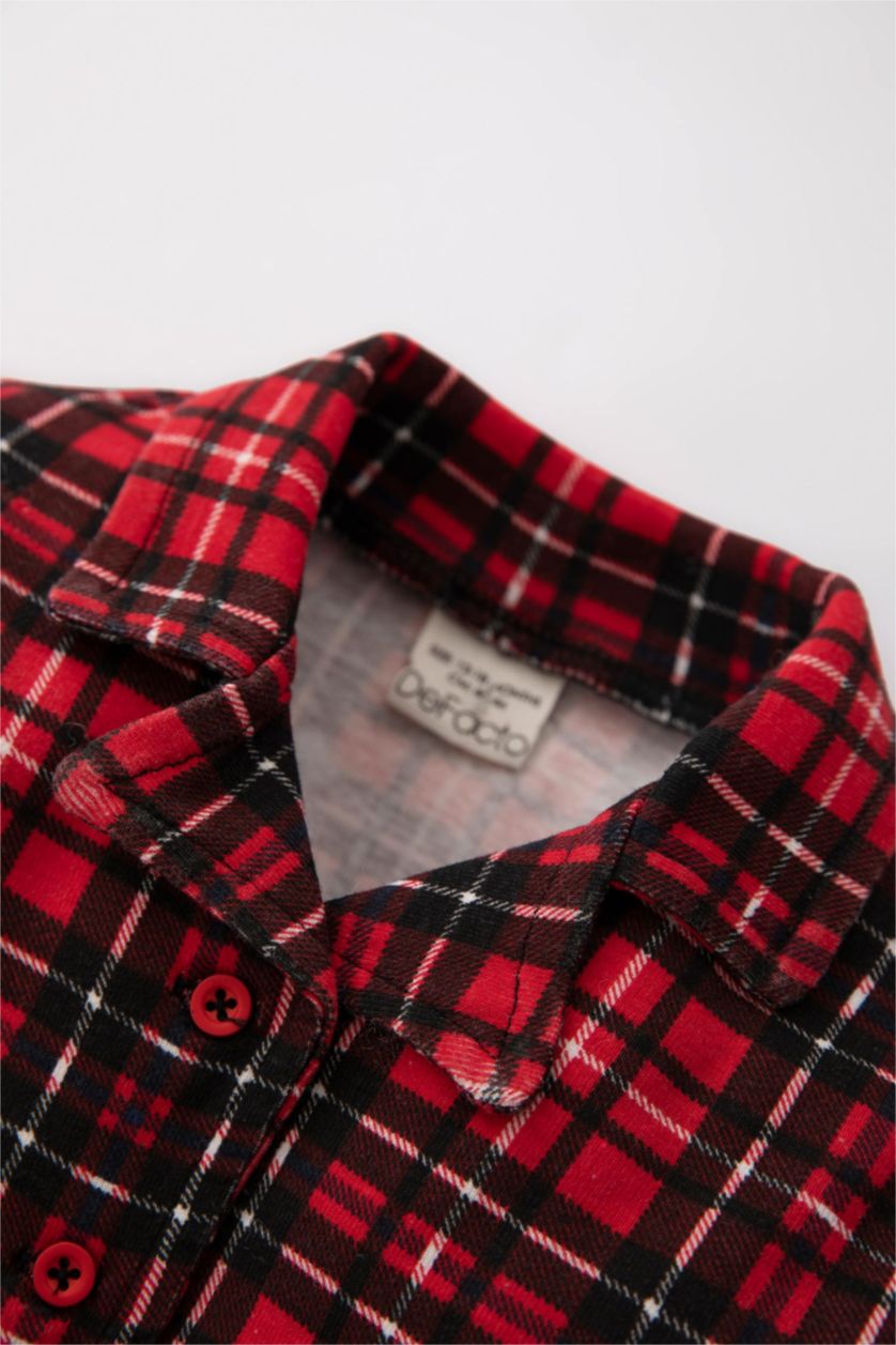 BABY BOY Red 2 piece Regular Fit Shirt Collar Plaid Knitted Pyjamas