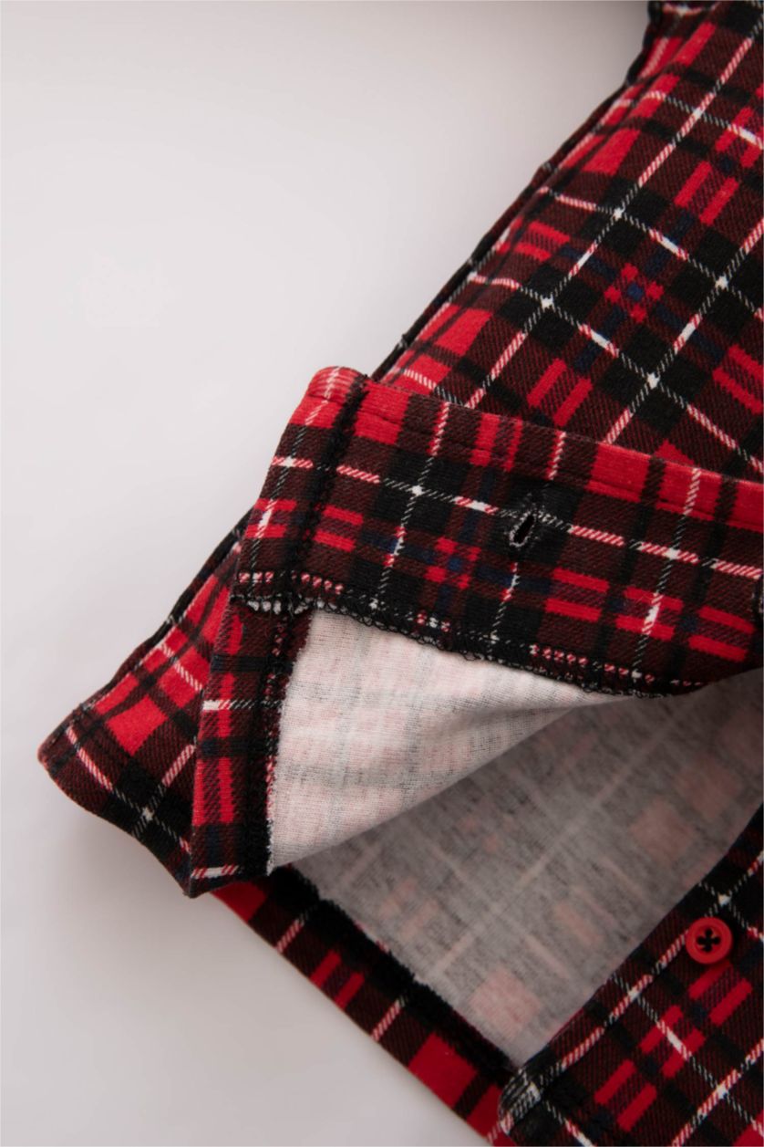 BABY BOY Red 2 piece Regular Fit Shirt Collar Plaid Knitted Pyjamas