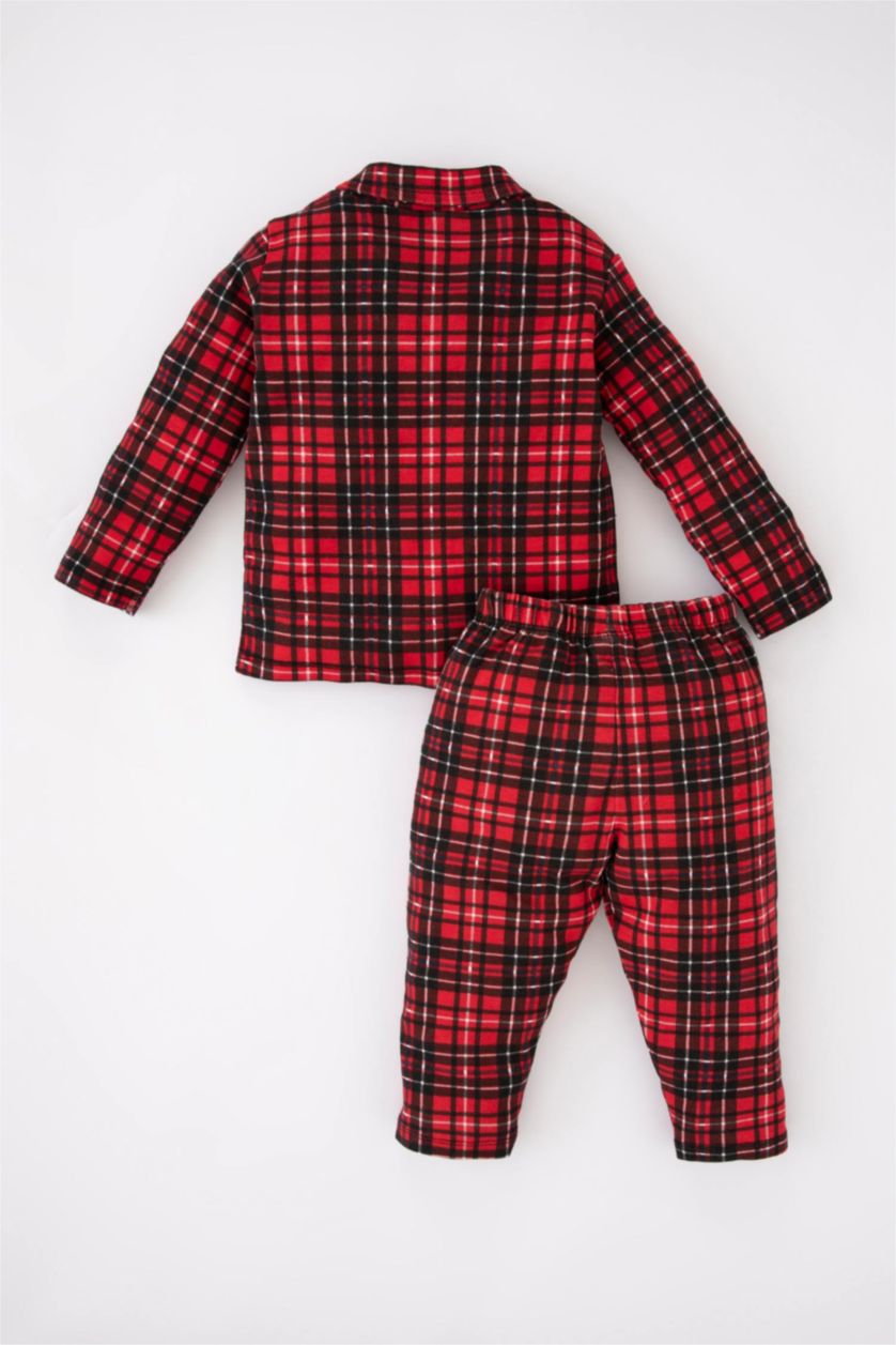 BABY BOY Red 2 piece Regular Fit Shirt Collar Plaid Knitted Pyjamas