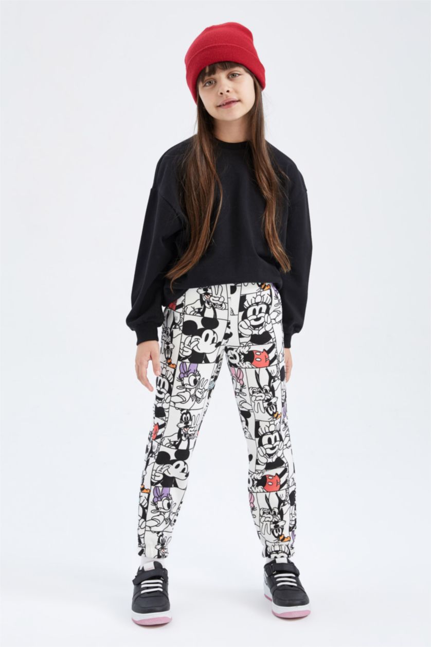 Girls & Teens Beige Jogger Standard Fit Mickey Mouse Licensed Trousers