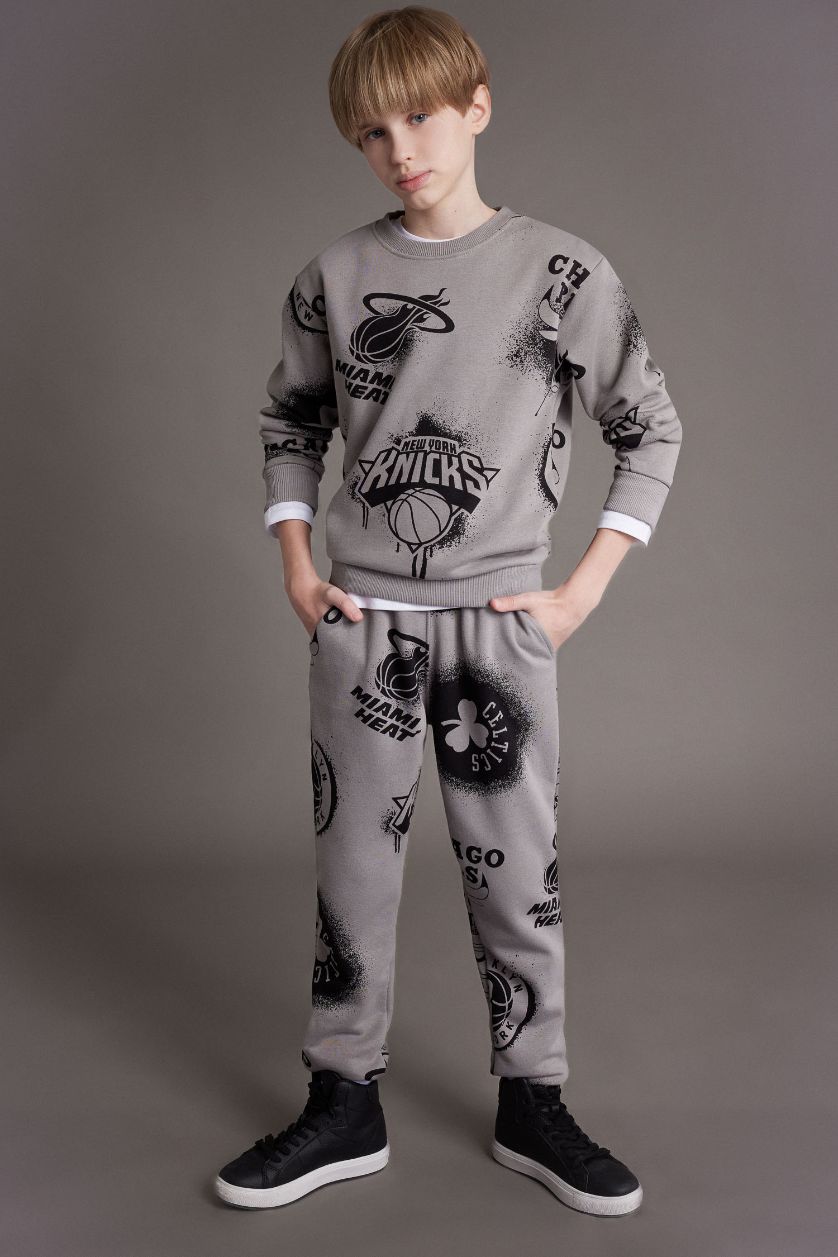 Erkek Çocuk - Genç Erkek Gri NBA Current Teams Bisiklet Yaka Sweatshirt Erkek Çocuk