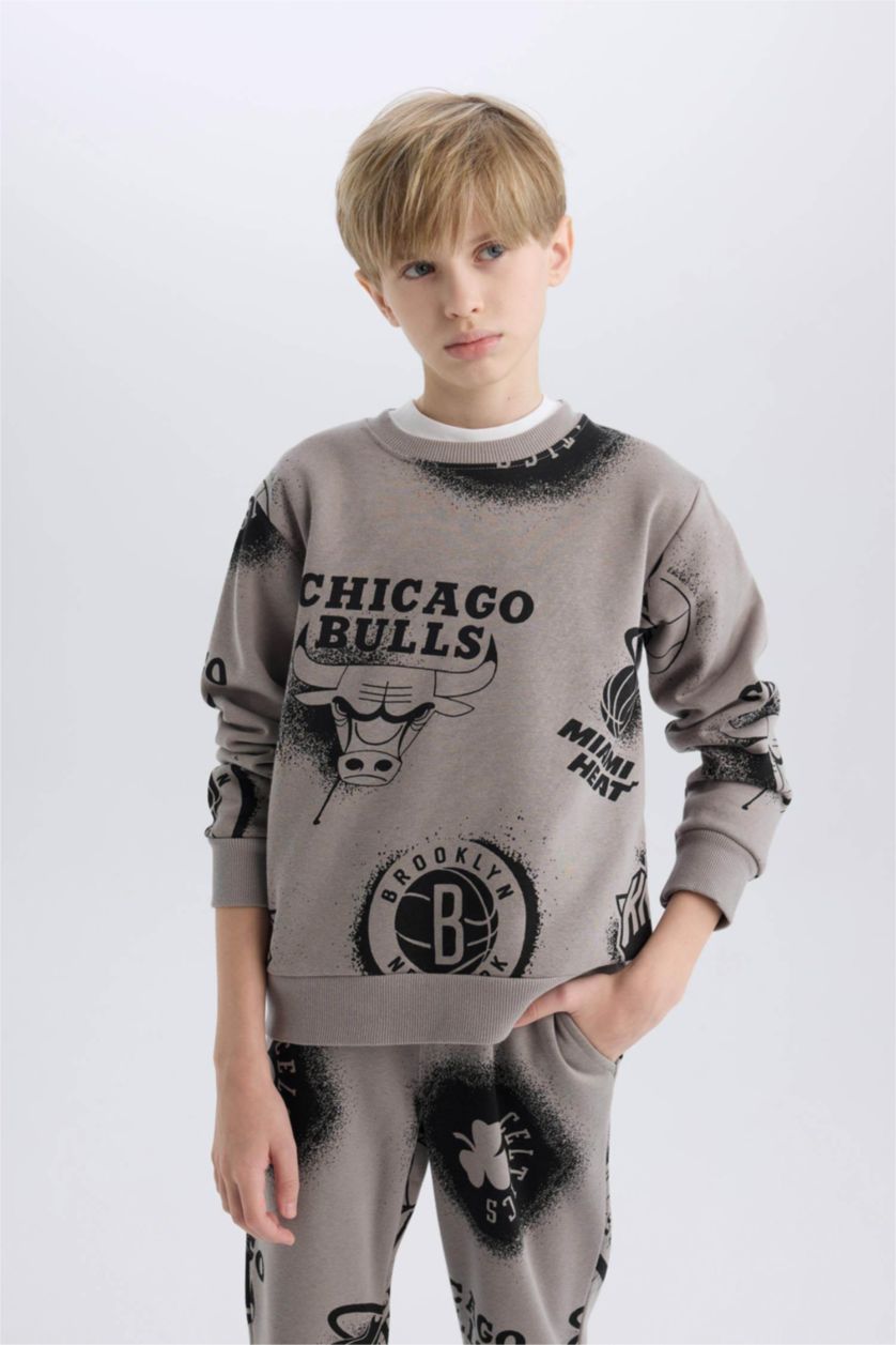Erkek Çocuk - Genç Erkek Gri NBA Current Teams Bisiklet Yaka Sweatshirt Erkek Çocuk