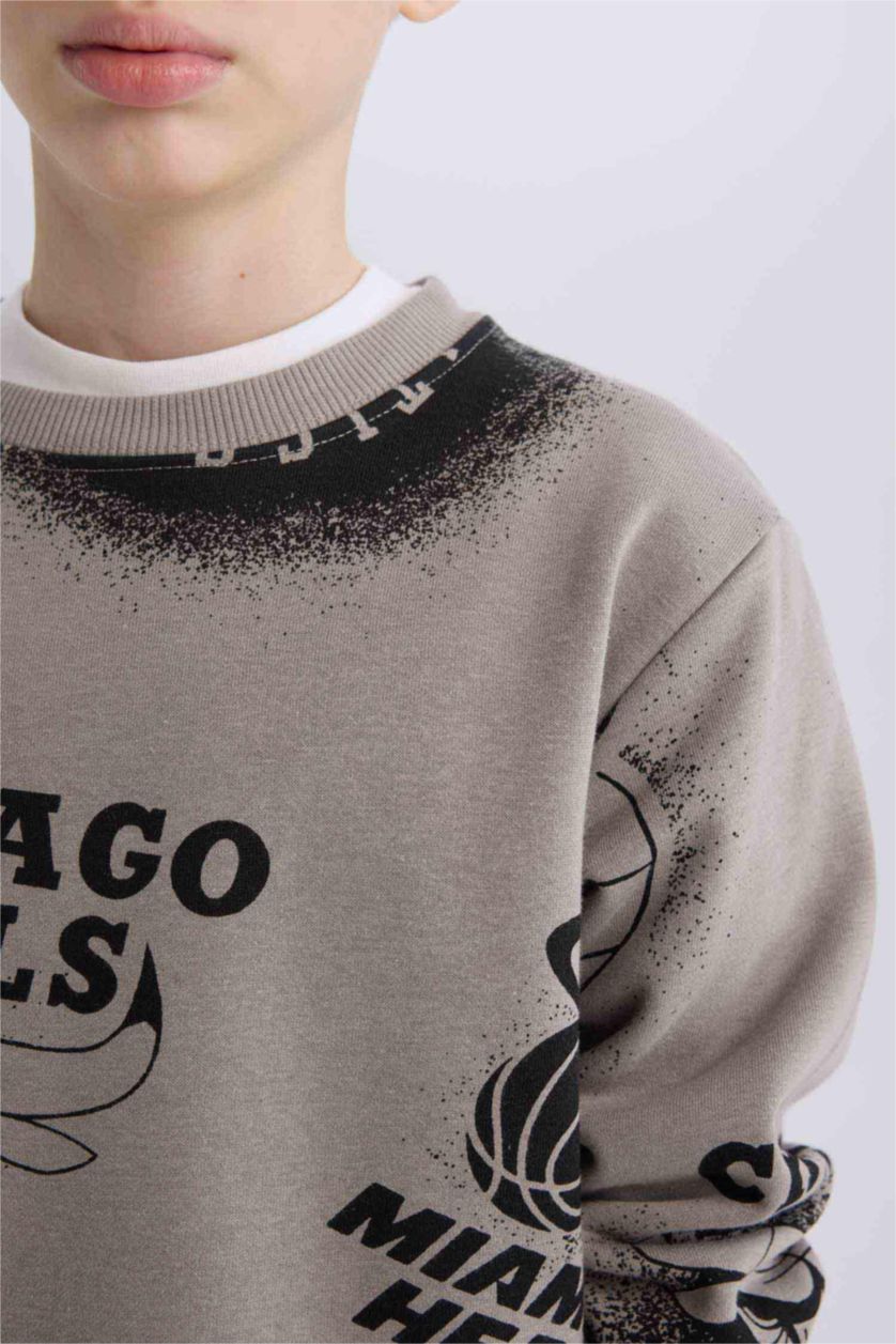 Erkek Çocuk - Genç Erkek Gri NBA Current Teams Bisiklet Yaka Sweatshirt Erkek Çocuk