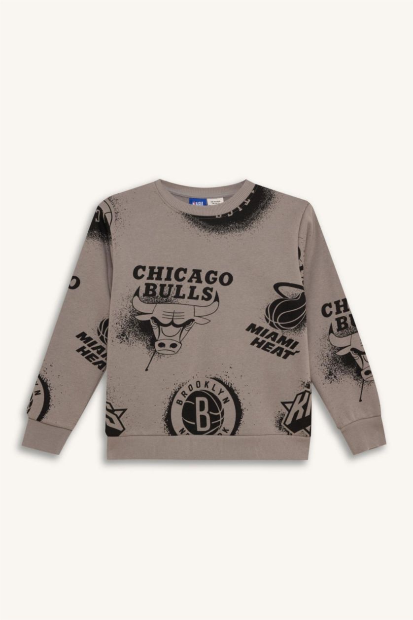 Erkek Çocuk - Genç Erkek Gri NBA Current Teams Bisiklet Yaka Sweatshirt Erkek Çocuk