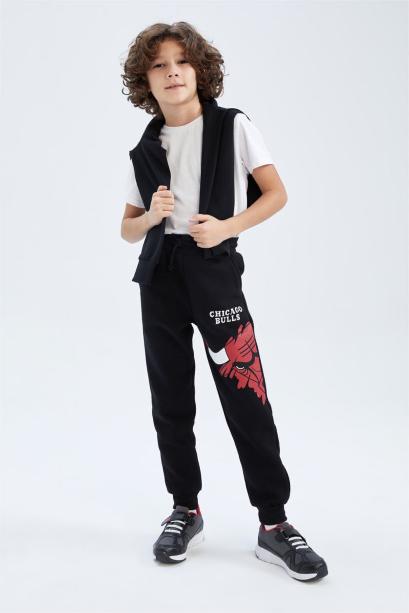 GARÇONS Noir Garçons Defacto Fit NBA Chicago Bulls sous licence coupe régulière épais sweat-shirt en tissu pantalon de survêtement