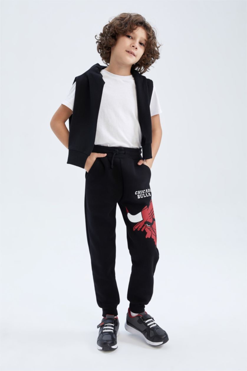 GARÇONS Noir Garçons Defacto Fit NBA Chicago Bulls sous licence coupe régulière épais sweat-shirt en tissu pantalon de survêtement