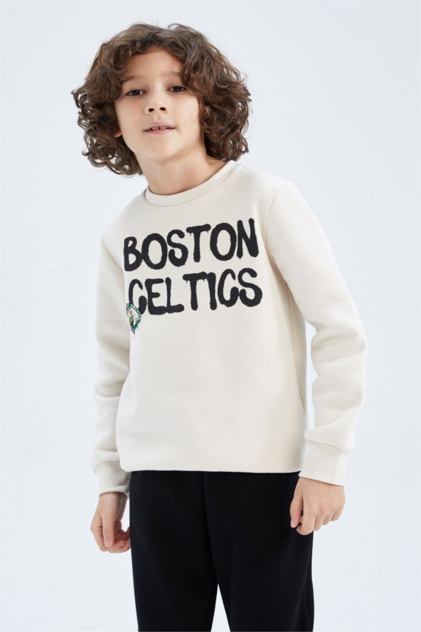 Мальчики и подростки Бежевый Свитшот стандартного кроя NBA Boston Celtics из плотной ткани для мальчиков