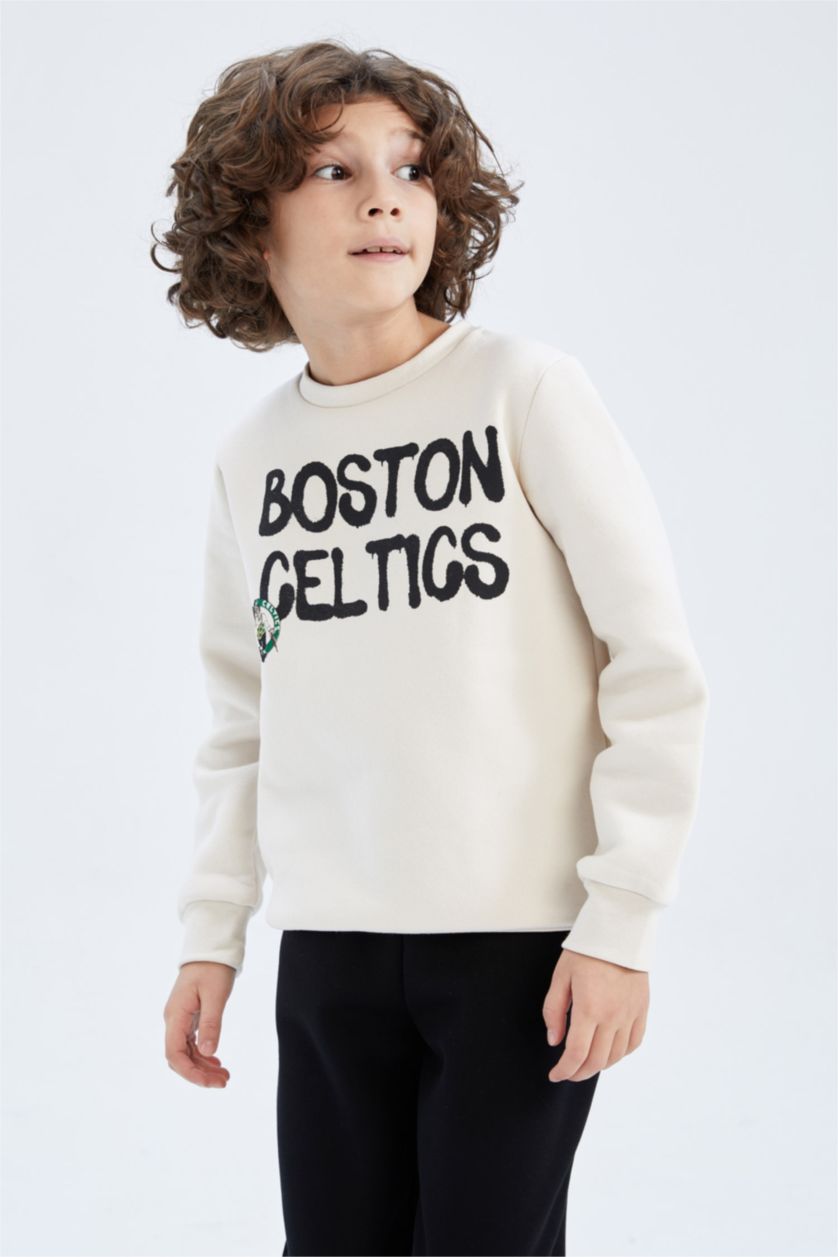 Мальчики и подростки Бежевый Свитшот стандартного кроя NBA Boston Celtics из плотной ткани для мальчиков