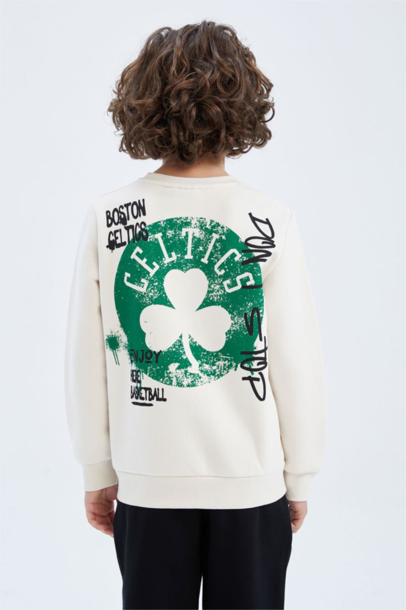 Мальчики и подростки Бежевый Свитшот стандартного кроя NBA Boston Celtics из плотной ткани для мальчиков