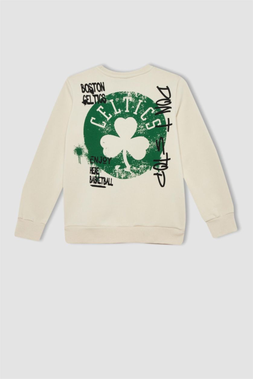 Мальчики и подростки Бежевый Свитшот стандартного кроя NBA Boston Celtics из плотной ткани для мальчиков