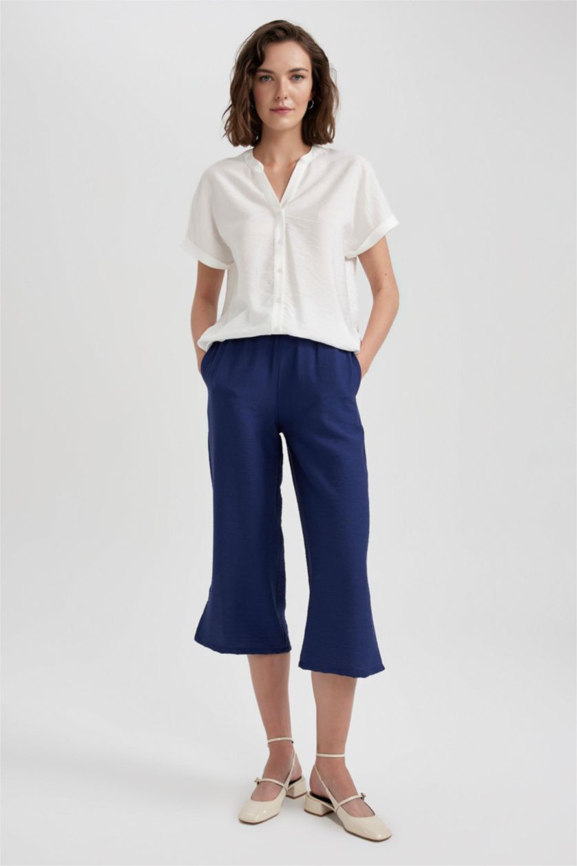 FEMME Blanc Chemise à manches courtes à col rond à motifs, coupe régulière