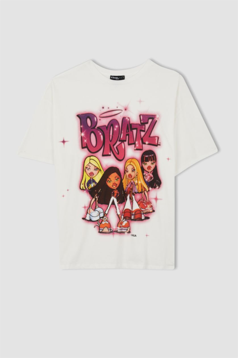 WOMAN White Oversize Fit Bratz Lisanslı Crew Neck Short Sleeve T-Shirt