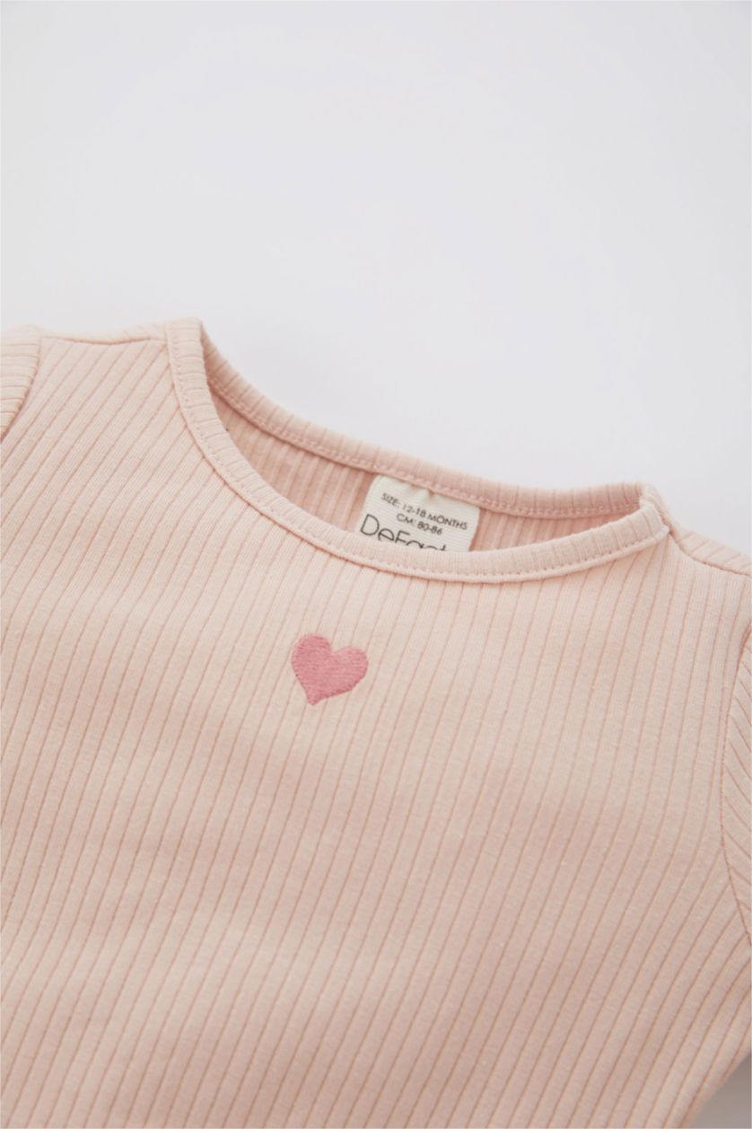 BABY GIRL Pink 2 piece Regular Fit Crew Neck Embroidered Knitted Pyjamas