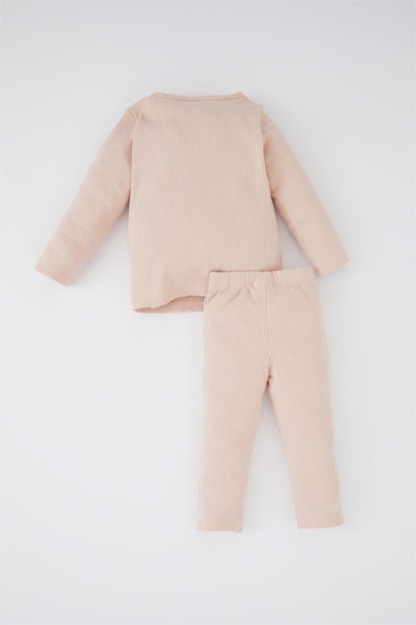 BABY GIRL Pink 2 piece Regular Fit Crew Neck Embroidered Knitted Pyjamas