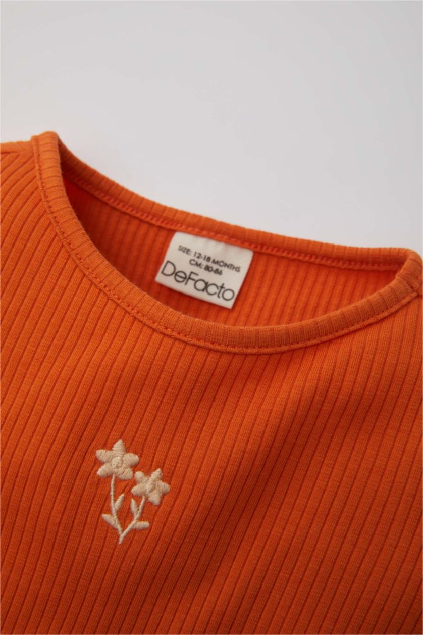 طفلة صغيرة برتقالي طقم بيجاما بناتي مطرز مضلع قصة عادية - قطعتين