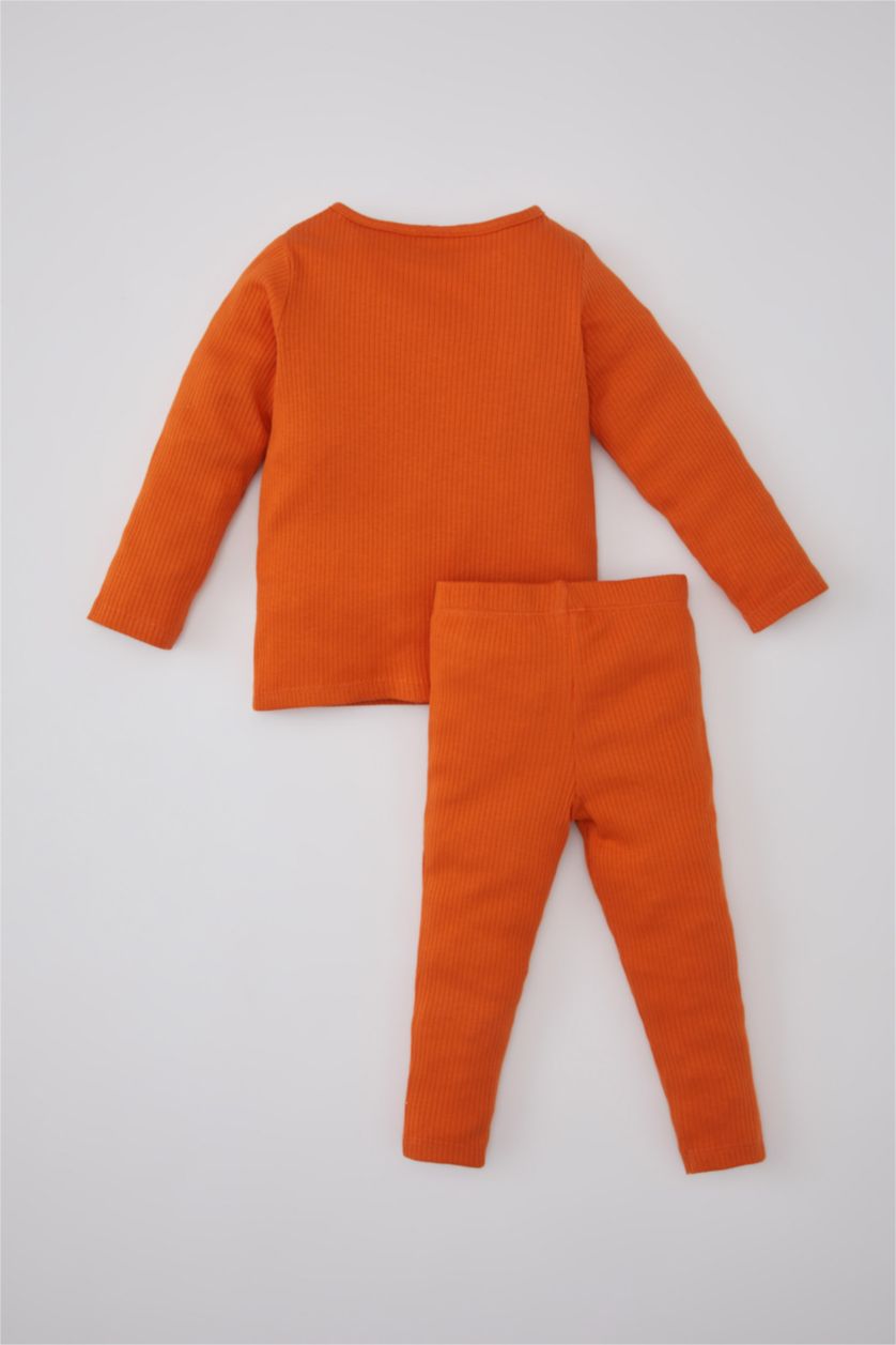 طفلة صغيرة برتقالي طقم بيجاما بناتي مطرز مضلع قصة عادية - قطعتين