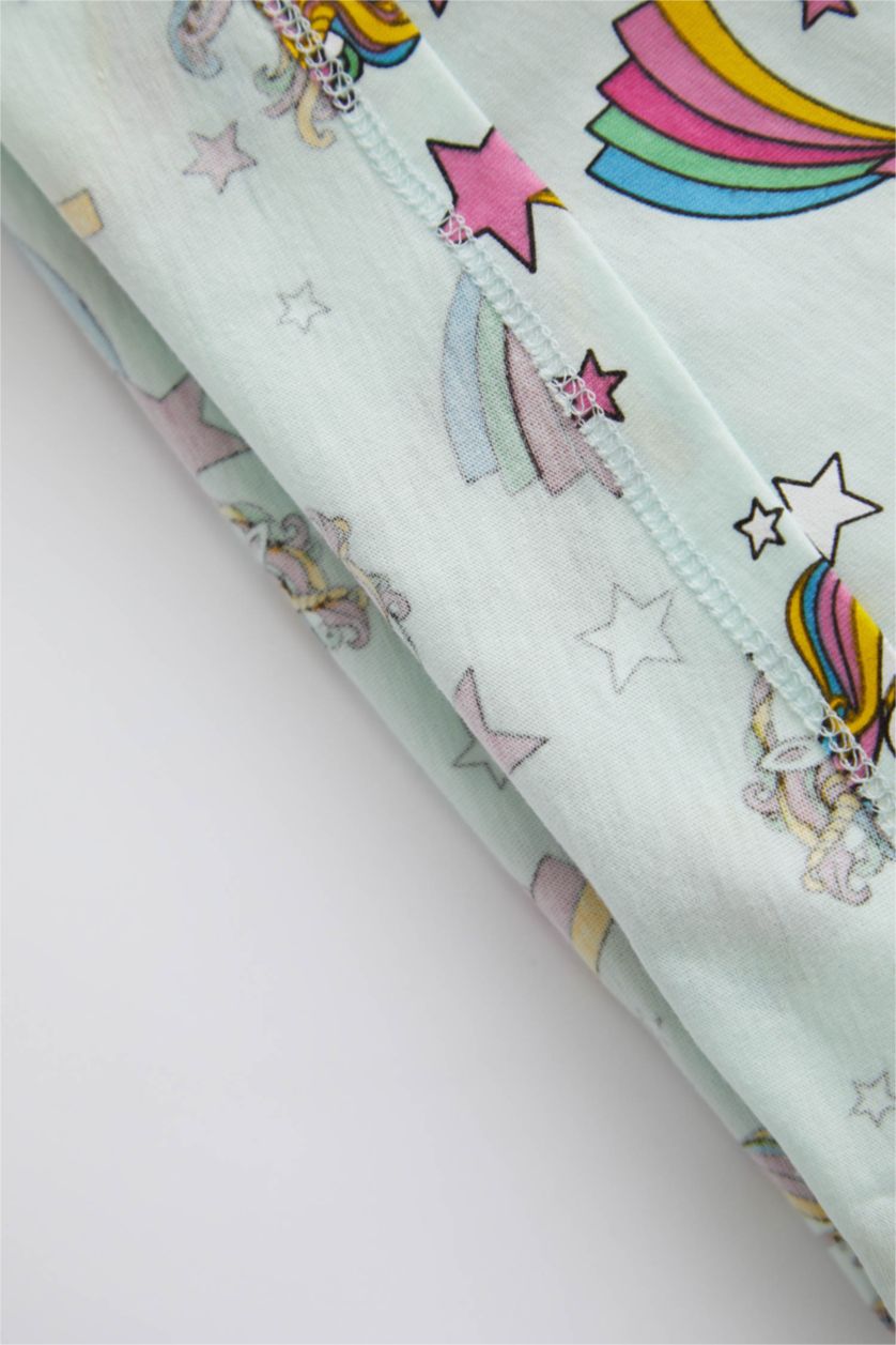 Малыши девочки Светлый аквамарин Пижама вязанная 2 шт. стандартного кроя единорог с длинным рукавом из ткани суприм для малышей девочек