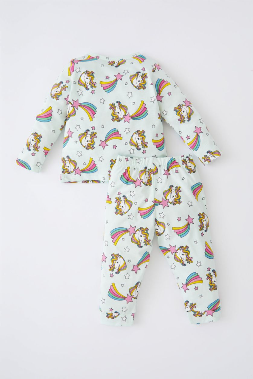 Малыши девочки Светлый аквамарин Пижама вязанная 2 шт. стандартного кроя единорог с длинным рукавом из ткани суприм для малышей девочек
