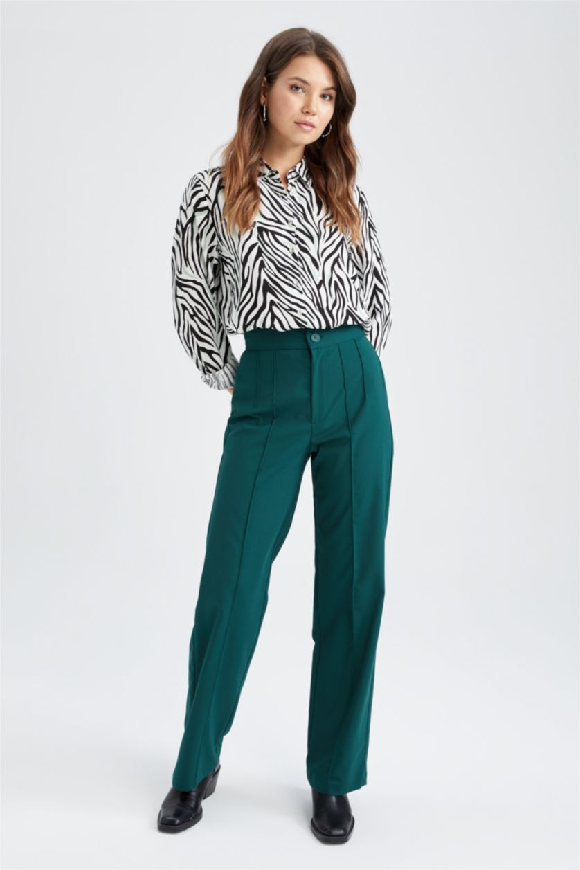 WOMAN Green High Waist Wide Leg Trousers