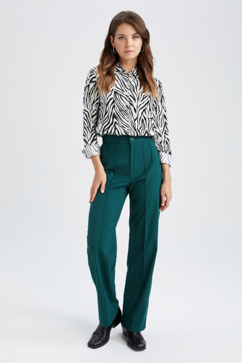 WOMAN Green High Waist Wide Leg Trousers
