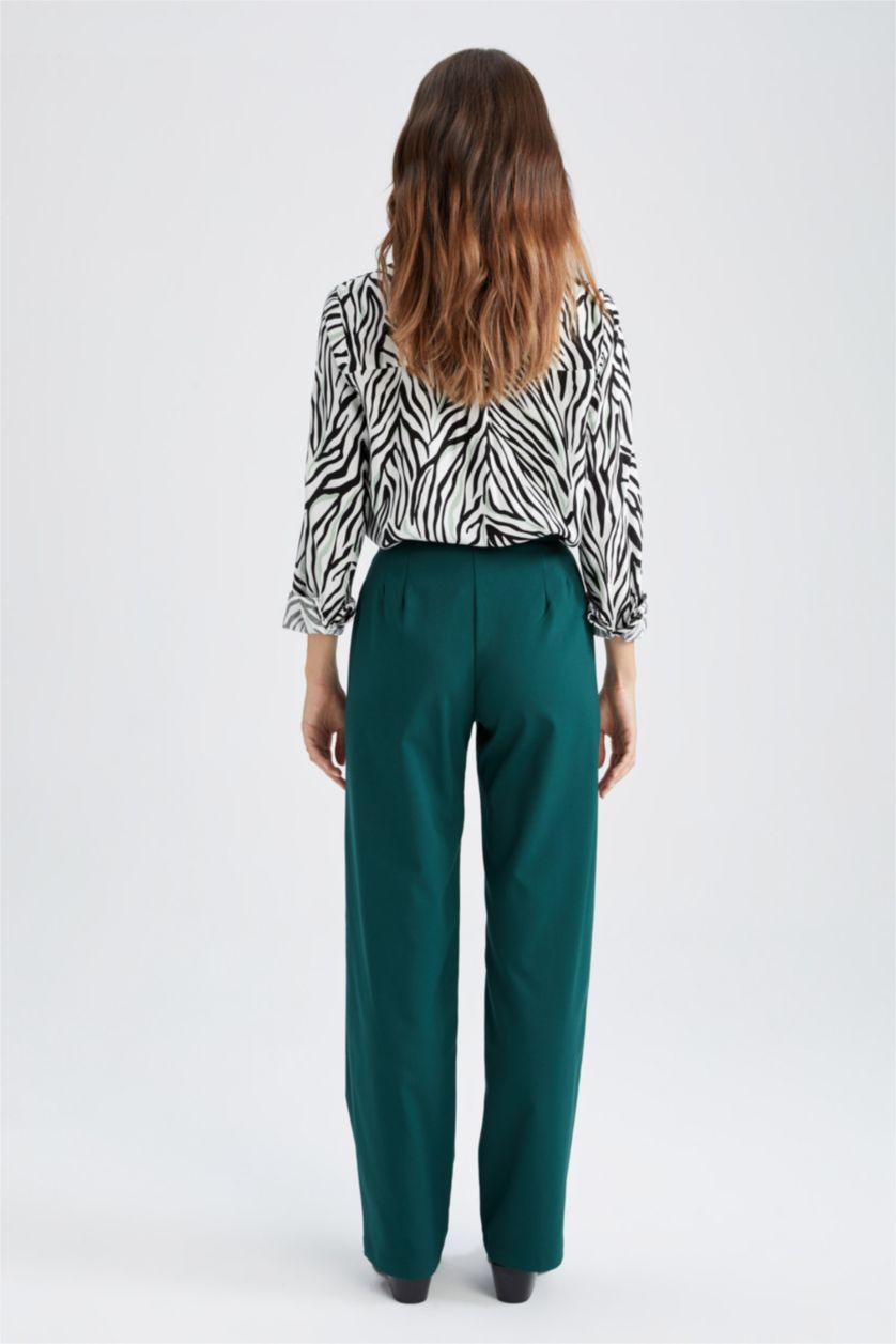 WOMAN Green High Waist Wide Leg Trousers