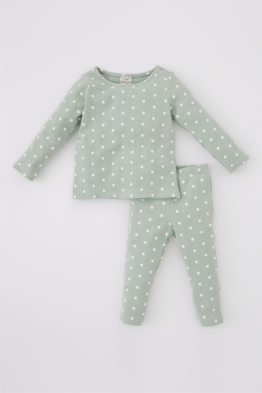 BABY GIRL Mint 2 piece Regular Fit Crew Neck Flower Knitted Pyjamas