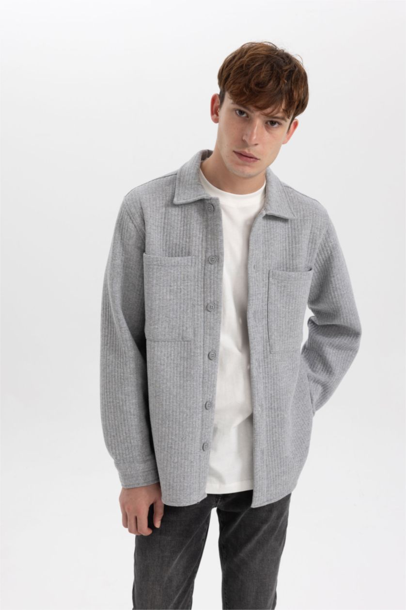 MAN O.GRAY MELANGE Regular Fit Double Pocket Shirt Jacket