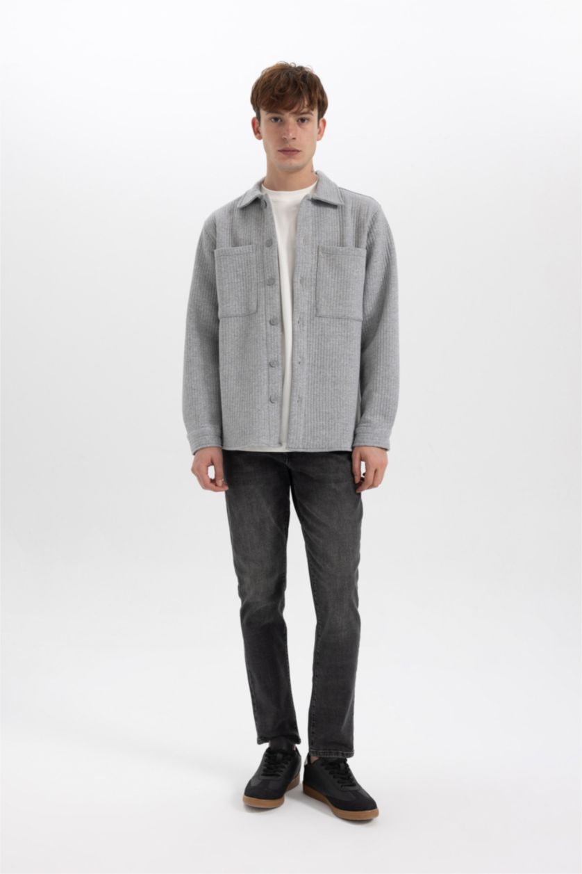 MAN O.GRAY MELANGE Regular Fit Double Pocket Shirt Jacket