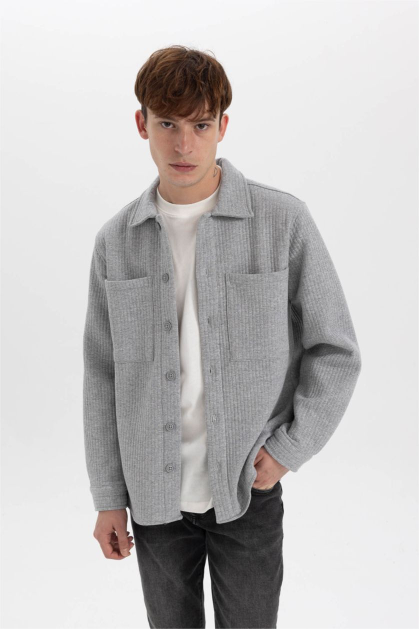 MAN O.GRAY MELANGE Regular Fit Double Pocket Shirt Jacket