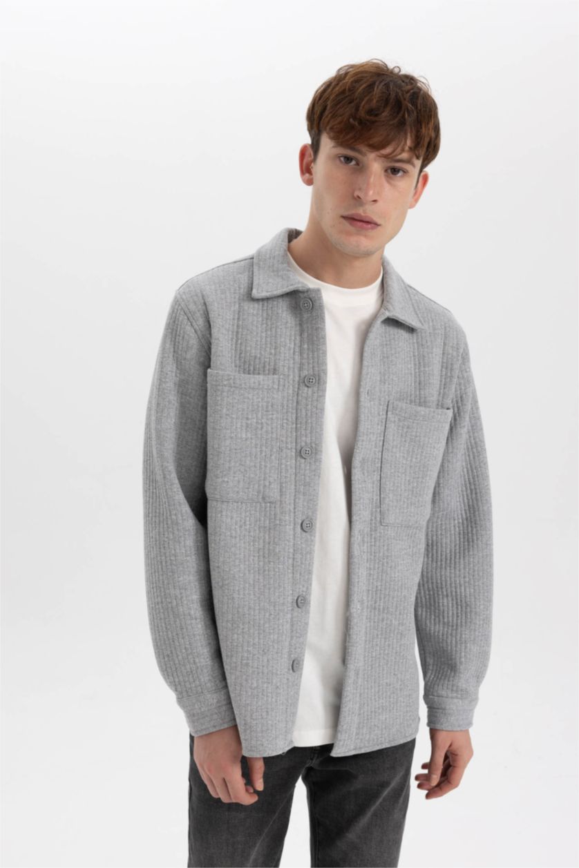 MAN O.GRAY MELANGE Regular Fit Double Pocket Shirt Jacket